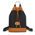 Zaino da donna in tessuto oxford nero con finiture in pelle marrone e coulisse - Nero e Marrone
