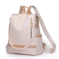 Minimalist beige nylon backpack for women with brown leather trim and multi-way straps - Off White