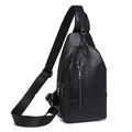 Sac de poitrine polyvalent en cuir PU noir pour femmes avec poches zippées multiples - Noir