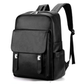 Grand sac à dos d'affaires pour ordinateur en cuir noir, vue à 45 degrés, style élégant - Noir