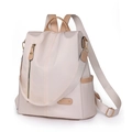 Zaino minimalista in nylon beige da donna con design antifurto e dettagli dorati - Bianco Sporco