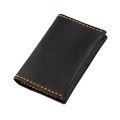 Detail of black crazy horse leather card holder with contrast orange stitching - Black