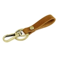 Handmade brown crazy horse leather keychain with bronze swivel snap hook and metal rivet - Brown (7050)