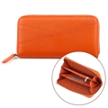 Orangefarbene lange Lederbrieftasche mit RFID-Schutz und Kieselleder-Struktur - Orange