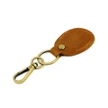Brown vintage leather keychain cover with bronze metal ring and lobster clasp - Brown