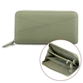Portefeuille long en cuir vert pour femmes avec protection RFID et fermeture éclair - Vert matcha