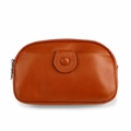 Fashion orange genuine leather mini crossbody phone bag with textured litchi pattern - Brown