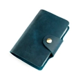 Slim peacock green crazy horse leather card holder wallet with vintage snap closure - Blue