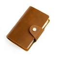 Brown vintage crazy horse leather card holder with gold snap button and multi-slots - Brown