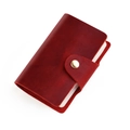 Slim burgundy crazy horse leather card wallet with multi-slot inserts and snap closure - Red