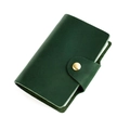Slim crazy horse leather card holder in dark green with vintage brass snap fastener - Green