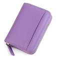 Purple lychee grain leather RFID accordion card holder with silver metal zipper - Light Purple (KB29)
