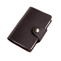Slim crazy horse leather card holder in vintage dark brown with golden metal buckle - Coffee