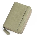 Olive green leather RFID accordion card wallet with pebble texture and zipper closure - Matcha Green (KB29)