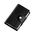 Slim black crazy horse leather card holder with vintage gold snap button closure - Black