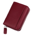 Genuine burgundy lychee leather accordion card wallet with RFID protection and zipper - Wine Red (KB29)