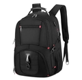 Mochila de negocios negra con detalles en rojo y puerto de carga USB externo útil - Negro