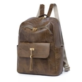Sac à dos vintage marron en similicuir avec pompon et fermetures éclair dorées - café