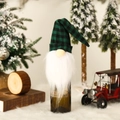 Couvre-bouteille de Noël gnome avec chapeau à carreaux verts et barbe blanche - G-JT66 Housse de bouteille de vin gnome à carreaux vert et noir