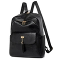 Sac à dos noir en similicuir pour femme avec surpiqûres géométriques et gland décoratif - Noir
