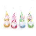 Cuatro gnomos de Pascua colgantes con orejas de conejo y sombreros de punta coloridos - Adorno de Gnomo de Bosque de Tela (L-FH52) / Juego de 4