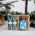 Blue wooden sled and ski pendant set with white pom-poms for Christmas tree decoration - Blue Sled Set Style / Blue
