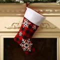Red and black buffalo plaid Christmas stocking with white snowflakes for holiday decor - Large Snowflake Plaid Stocking