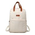 Zaino beige minimalista con manici in pelle marrone e grande capacità di carico - Bianco Sporco