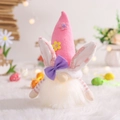 Pink Easter gnome plush with rabbit ears and warm glowing LED light decoration - Female Style (L-FH47) / Pink