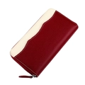 Deep red and cream long leather wallet with pebbled texture and secure zipper closure - Wine Red (KB168)