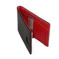 Detailaufnahme der schwarz-roten Lederbrieftasche mit Kartenfächern und Geldklammer aus Metall - Glattes Schwarz + Rot (9629)
