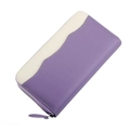 Detail of purple and cream leather wallet with lychee pattern and silver zipper - Light Purple (KB168)