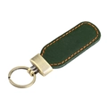Detail of vintage green crazy horse leather keychain with orange stitching and brass hardware - Green
