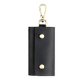 Retro black crazy horse leather key case with vintage brass clasp and snap closure - Black