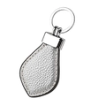 Detail of silver lychee grain leather teardrop keychain with white contrast stitching - Silver