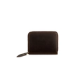 Detail of dark brown leather zipper wallet with vintage stitching and cowhide texture - Coffee