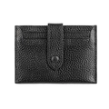 Dettaglio porta carte in pelle nera grana litchi con bottone a pressione e fessure card - Nero
