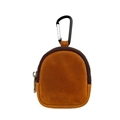 Brown vintage crazy horse leather coin purse with metal carabiner for keys and earphones - Brown