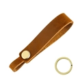 Bruine gekke paardenleren auto sleutelhanger met platte gouden metalen ring unisex - Bruin