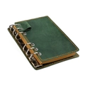 Carnet vintage en cuir crazy horse vert avec coutures orange et reliure à anneaux métal - Vert