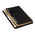 Carnet en cuir noir vintage avec surpiqûres oranges et classeur à 6 anneaux - Noir