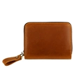 Detail view of crazy horse leather RFID card holder with vintage zip closure and stitching - Brown