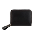 Detail of crazy horse leather wallet showing black texture, stitching, and metal zipper - Black