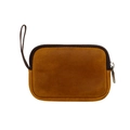 Brown crazy horse leather coin pouch with wrist strap and metal zipper closure - Brown