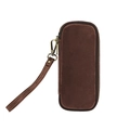 Dark brown suede leather pipe storage bag with zipper closure and wrist strap - Coffee