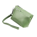 Litchi pattern green leather coin purse with double zippers and detachable wrist strap - Light Green