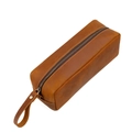Astuccio vintage in pelle crazy horse marrone con cerniera in metallo e cinturino - Marrone