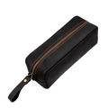 Astuccio in pelle crazy horse nera fatto a mano con cuciture arancioni e manico - Nero