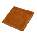 Retro brown crazy horse leather coin purse with squeeze metal spring closure - Brown