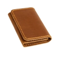 Portefeuille vintage en cuir crazy horse marron caramel avec surpiqûres jaunes - Marron
